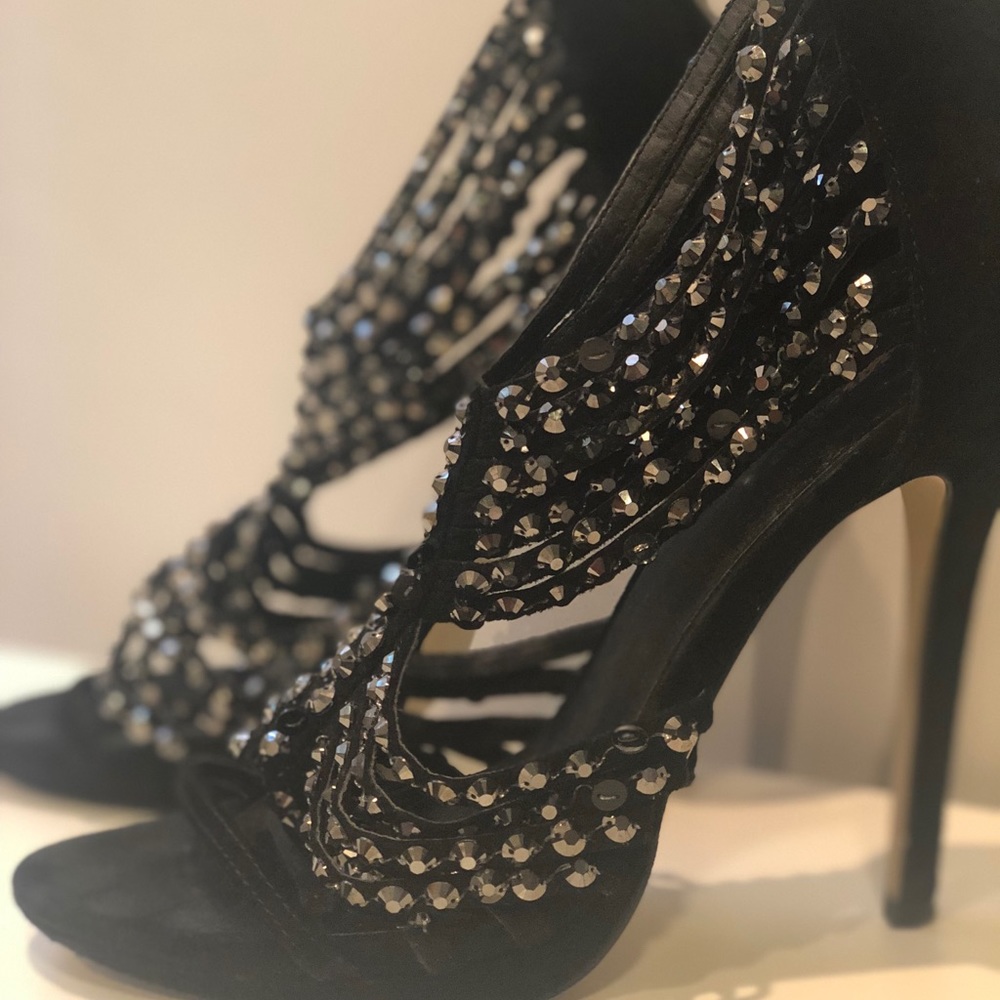 Black bedazzled formal heels